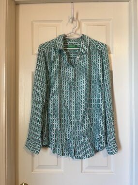 United Colors Of Benetton Green & White Geometric Button-Down Shirt